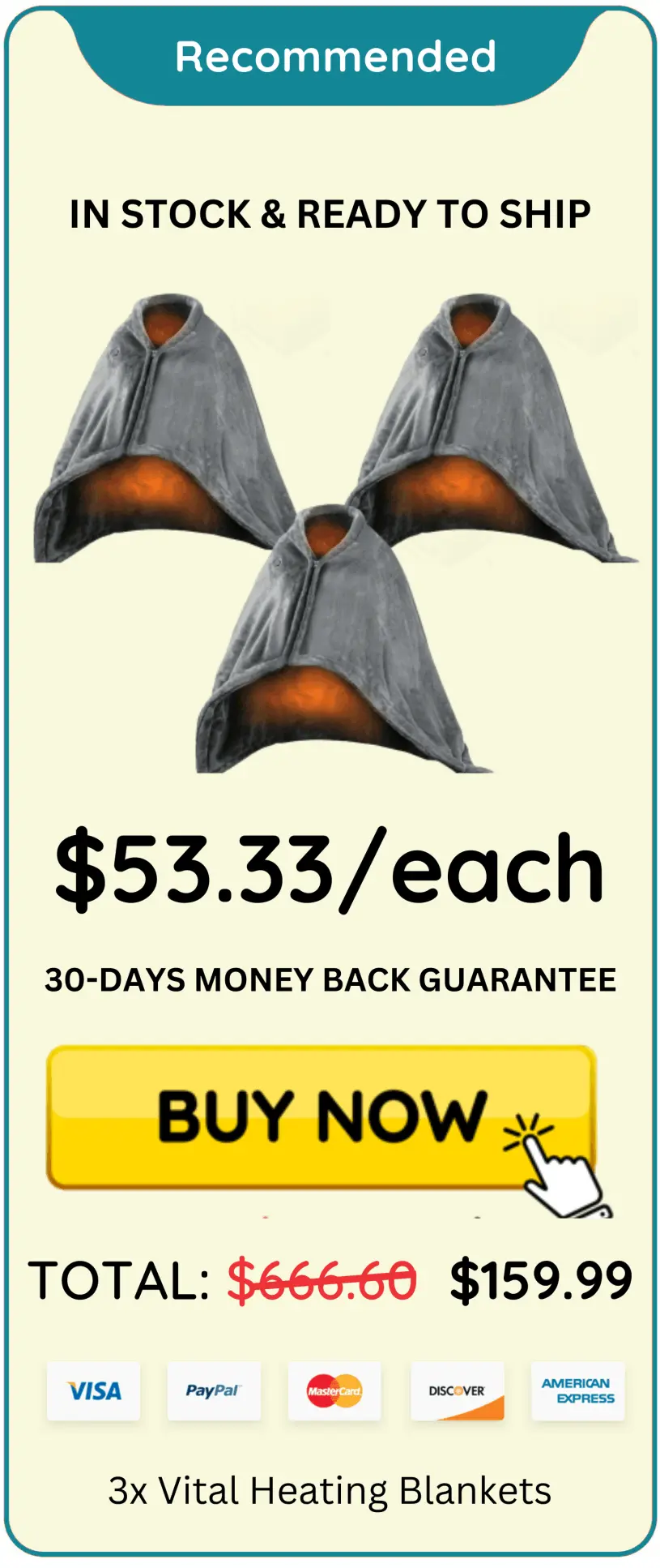 Vital Heating Blanket offer package price 